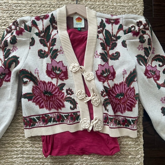 FARM Rio Sweaters - FARM Rio Floral Cardigan with Cream and Green